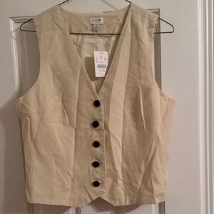J. Crew Cream Sleeveless Button-Front Linen-Blend Vest